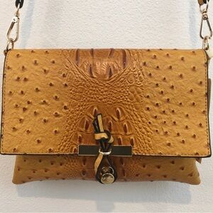 Vegan Leather Ostrich Embossed Clutch Crossbody Bag